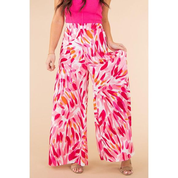 Azura Exchange  Rose Boho Abstract Floral Print Wide Leg Pants - Picture 2 of 7